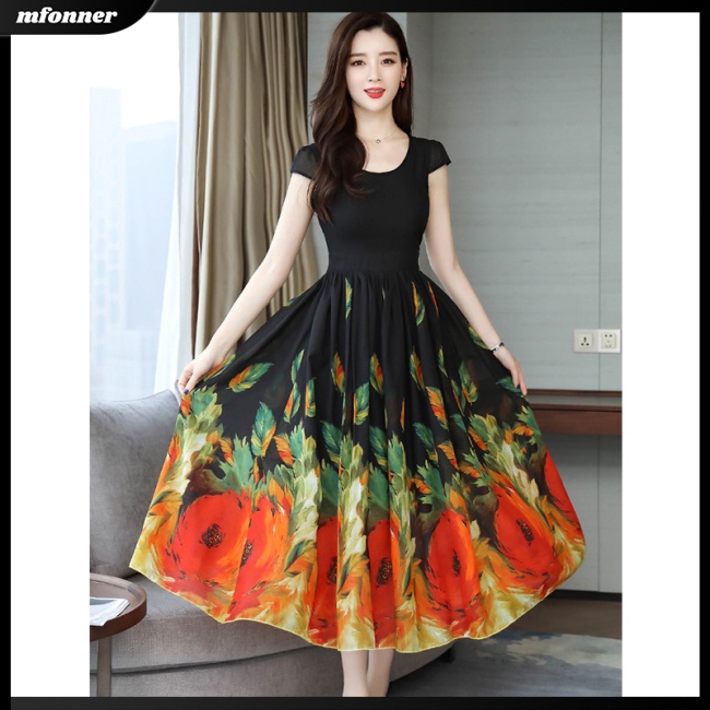 Đầm Dáng Chữ A In Họa Tiết Thời Trang Mùa Hè Cho Nữ