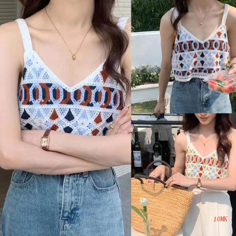 Áo Croptop Dệt Kim Không Tay Cổ Chữ V Thời Trang Cho Nữ