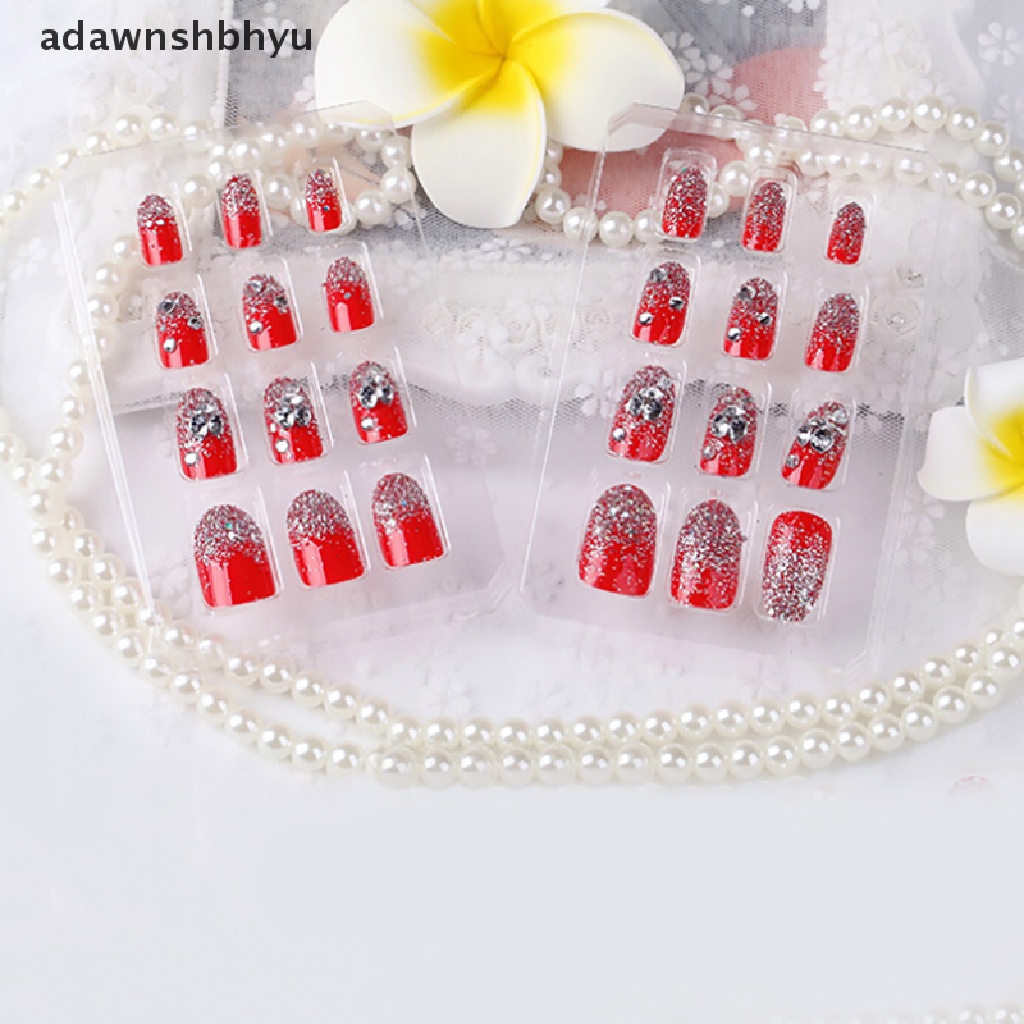 Bộ 24 Móng Tay Giả Tròn Màu Đỏ Bằng Acrylic Toàn Diện Vn VN VN