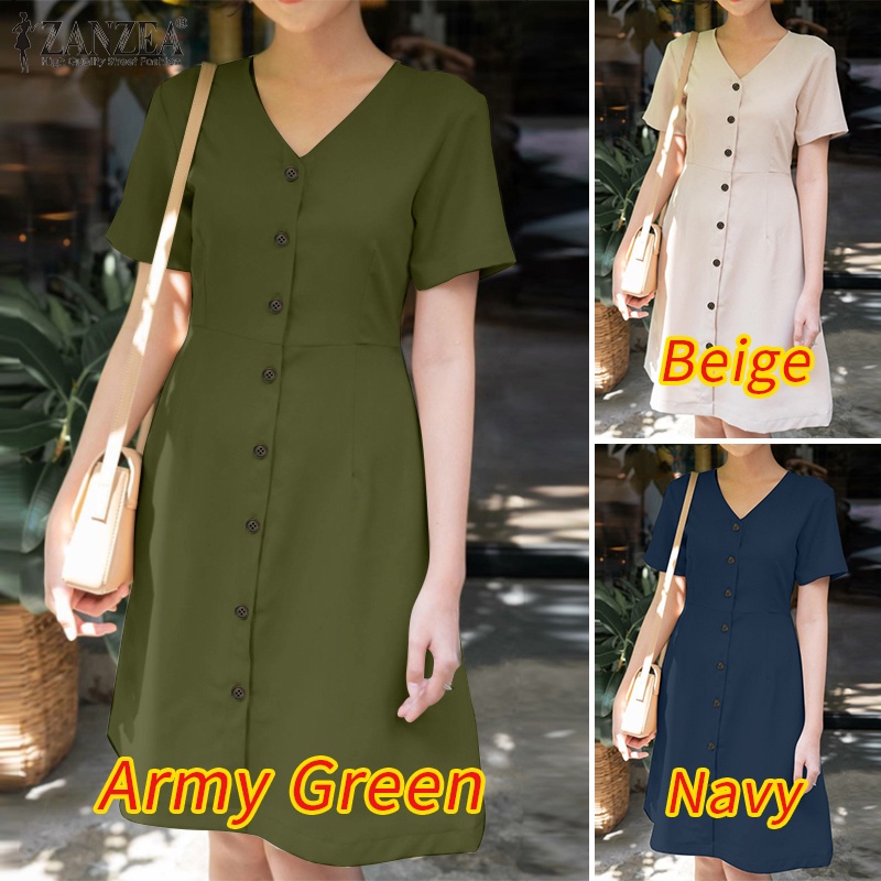 ZANZEA Đầm Nữ Tay Ngắn Cổ Chữ V Thời Trang Quyến Rũ