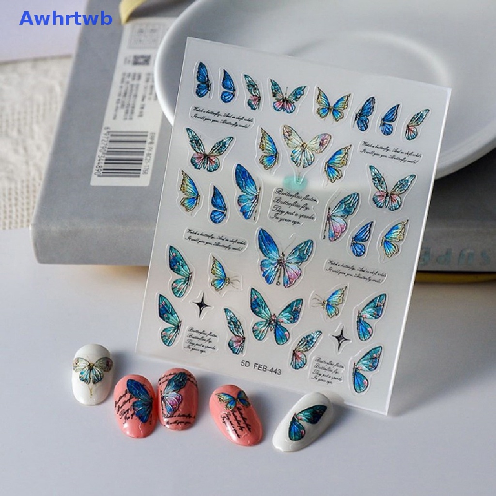1 Tờ Sticker Dán Móng Tay Hình Bướm 5D Mới
