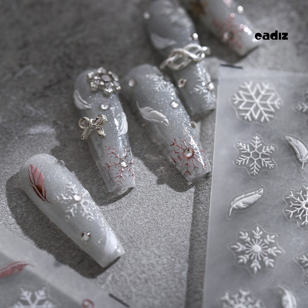Miếng Dán Trang Trí Móng Tay 5D Hình Bông Tuyết / Lông Vũ Siêu Mỏng Chống Rơi