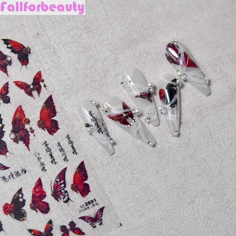 Miếng Dán Trang Trí Móng Tay Hình Bướm Màu Đỏ Đậm Thời Trang