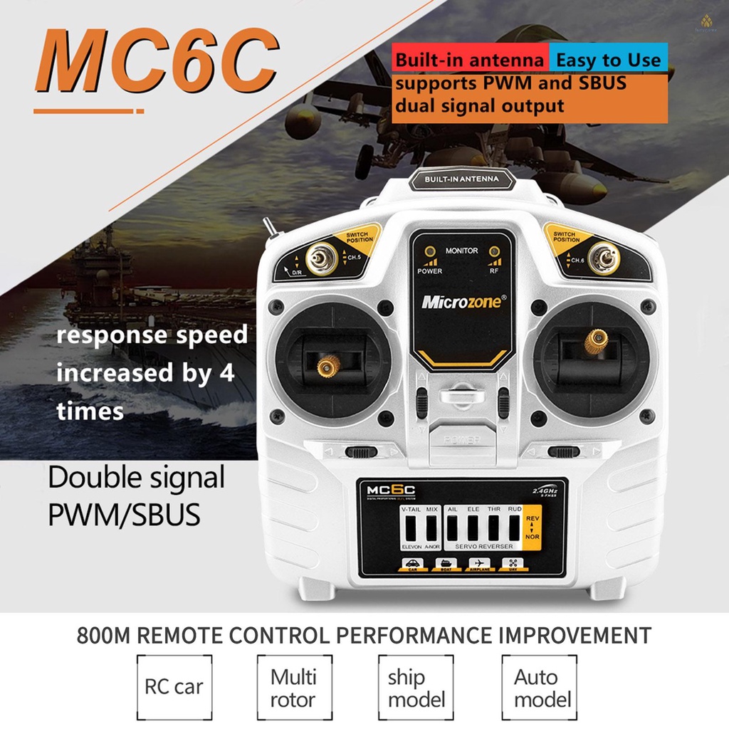 Hệ Thống Radio Điều Khiển Từ Xa MicroZone MC6C 2.4G 6CH MC7RB Cho SU27 RC Drone, Tàu Thuyền