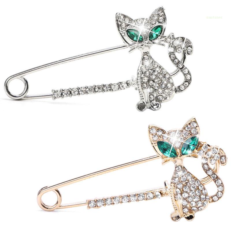 Ghim Cài Áo Hình Mèo Đính Đá Mắt Xanh Lá Nhỏ Xinh Thời Trang Vintage Cho Nữ
