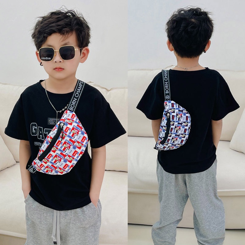Khung Thành Cho Bé Chất Lượng Cao❤Túi Đeo Chéo Họa Tiết Hoạt Hình Phong Cách Phương Tây Cho Bé Trai