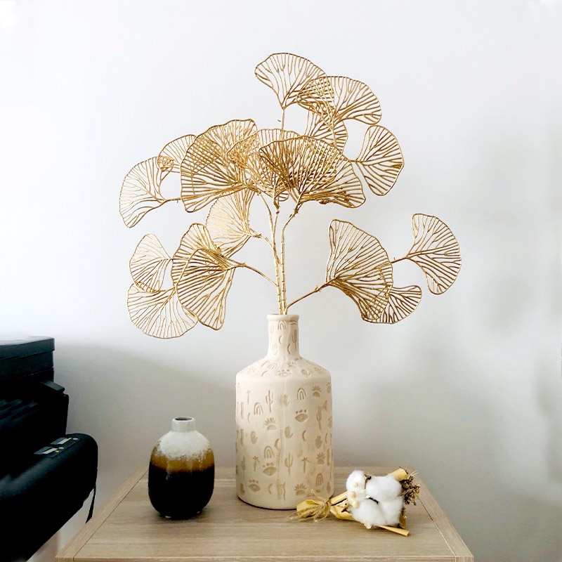 Nhánh Lá Bạch Đàn Nhân Tạo Màu Vàng Hồng Dùng Trang Trí Bàn Tiệc Cưới