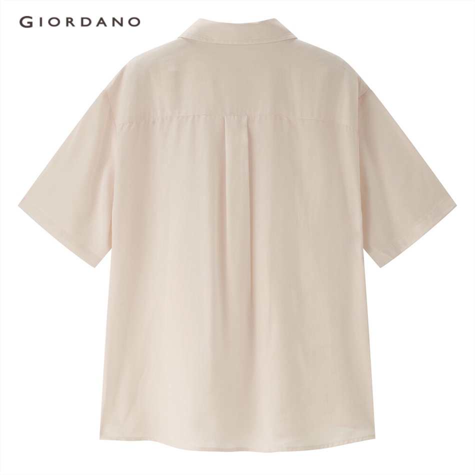 GIORDANO WOMEN Single pocket short sleeve tencel shirt 05343471