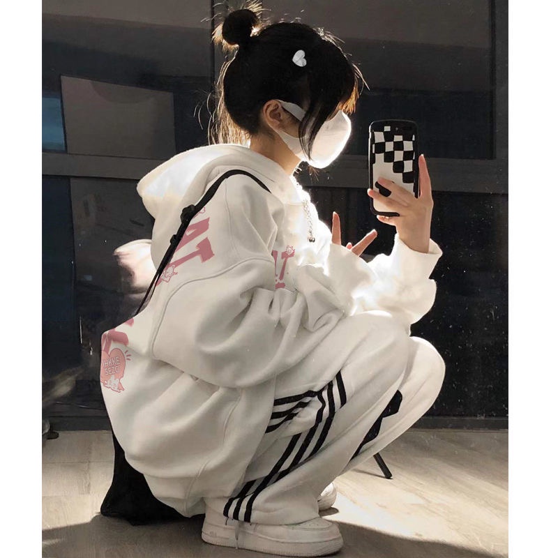 Áo Hoodie Dáng Rộng In Chữ Màu Hồng Dễ Thương Size S-4XL