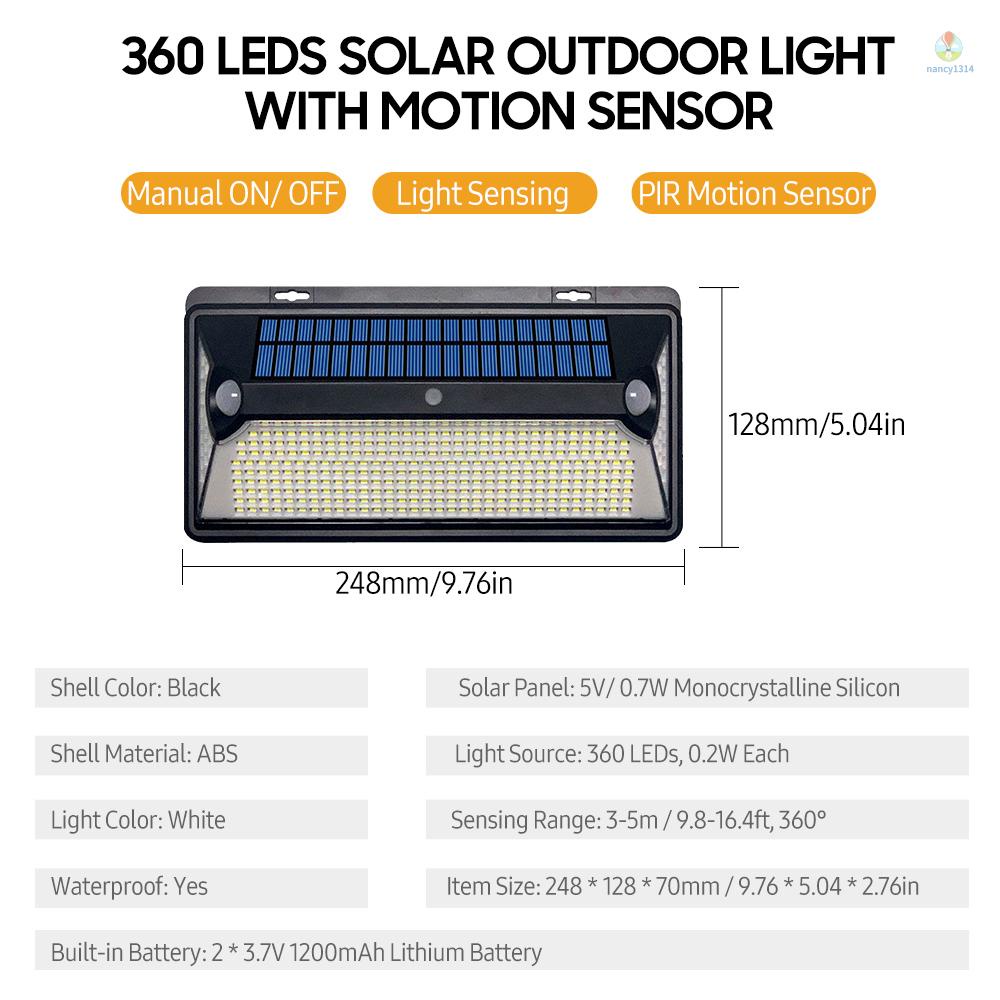 Đèn LED Gắn Tường Cảm Biến Chuyển Động 360 Độ Chạy Năng Lượng Mặt Trời Chống Thấm Nước Tiện Dụng