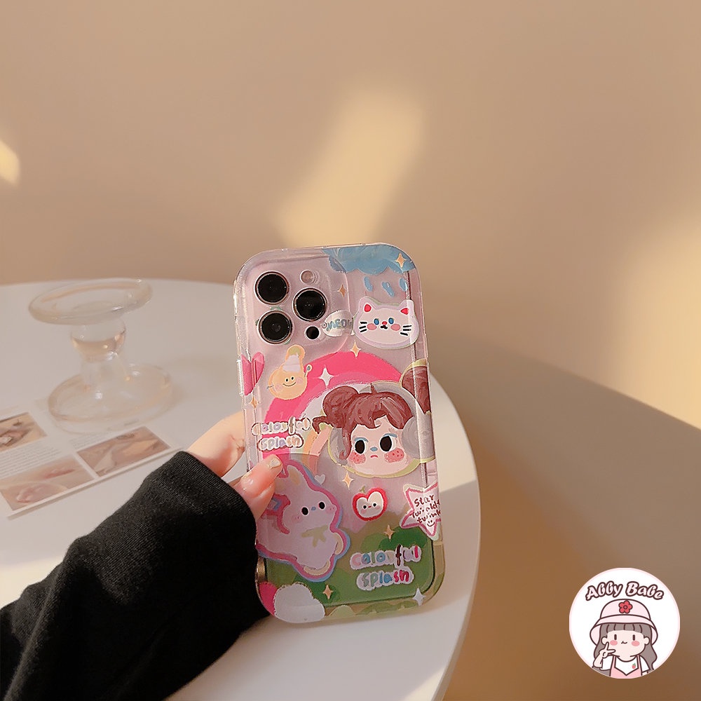 Ốp Điện Thoại TPU Mềm Bo Viền Vẽ Hình Cô Gái Hoạt Hình / Cầu Vồng Nhiều Màu Cho IPhone 14 Pro Max 13 12 11 Pro Max X XS Max