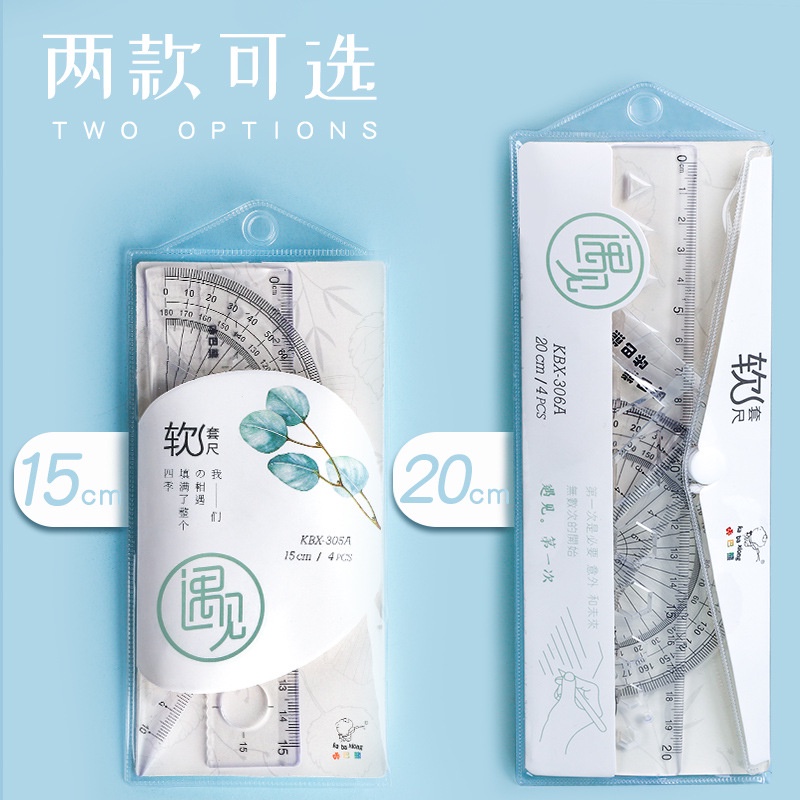 Bộ Bốn Thước Kẻ Mềm Dẻo Hình Tam Giác Đa Năng 15 / 20cm Tiện Dụng Cho Học Sinh Tiểu Học