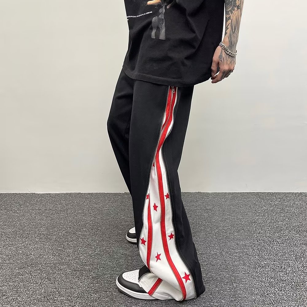 Quần Dài Ống Rộng Phối Khóa Kéo Họa Tiết Ngôi Sao Thời Trang Cho Nam