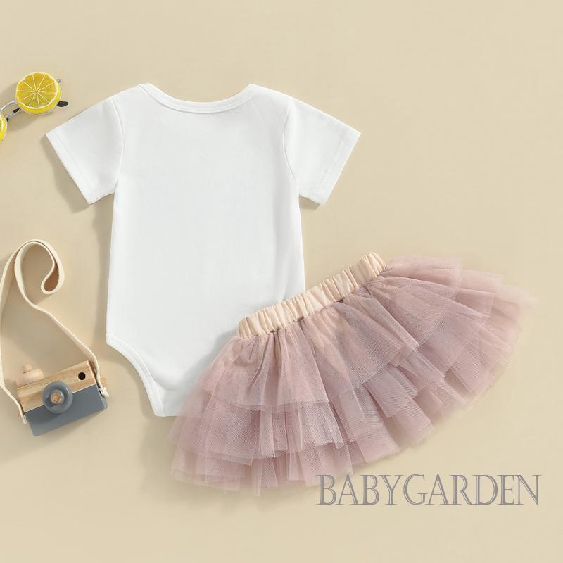 Bộ Áo Liền Quần Ngắn Tay In Hoa + Chân Váy Tulle Hồng Cho Bé Gái 6-18 Tháng Tuổi