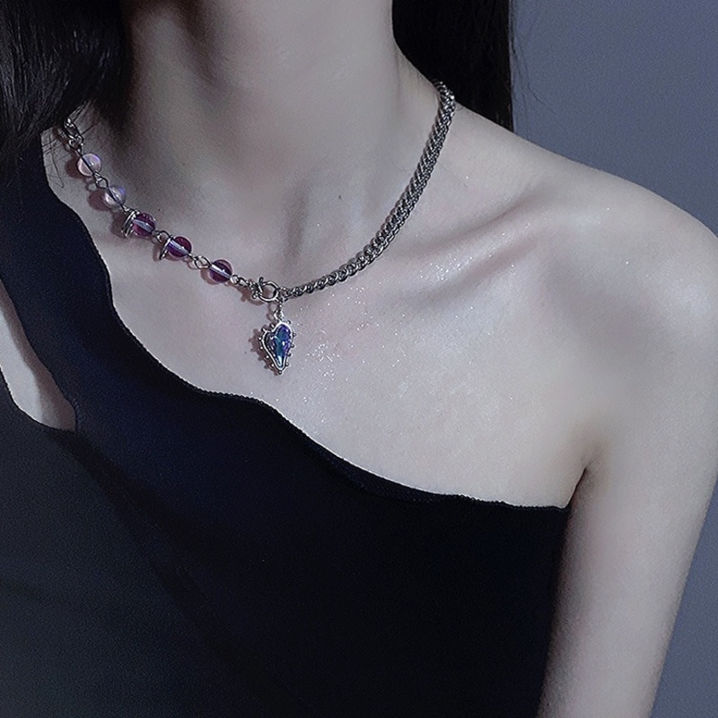 Vòng cổ Hình Trái Tim Màu Tím Phong Cách punk hip hop Thời Trang Cho Nam Và Nữ