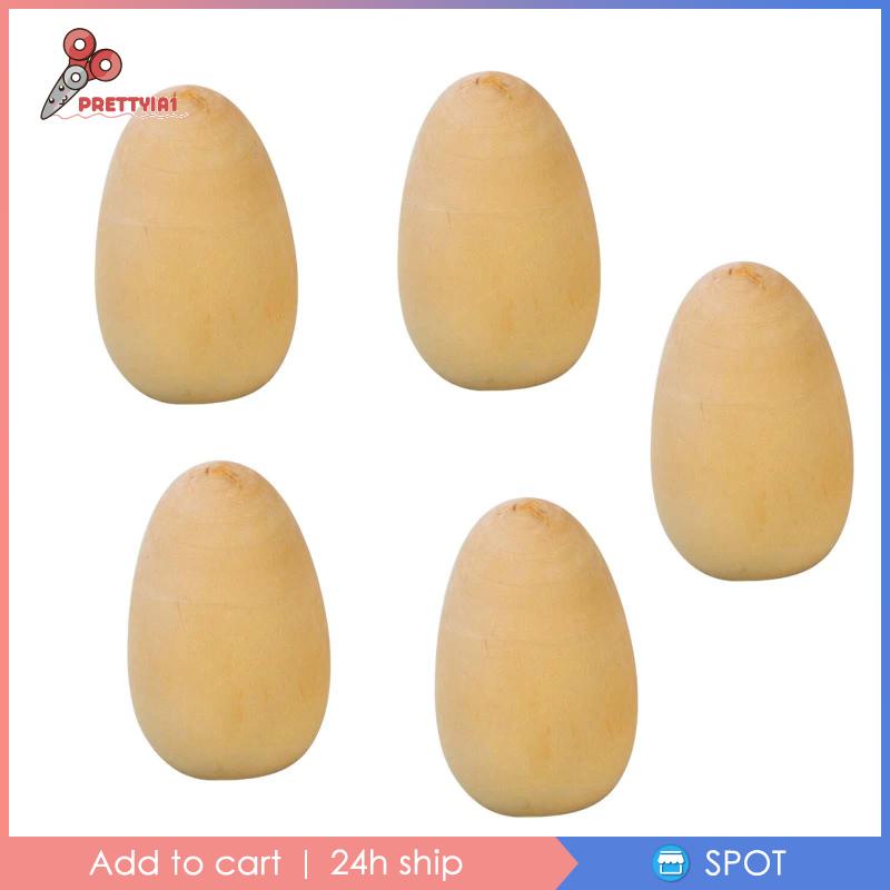 1 [Prettyia1] Set 5 Trứng Gỗ Hoạt Động Không Hoàn Thiện Cho Các Biểu Tượng Cảm Xúc Cho Bữa