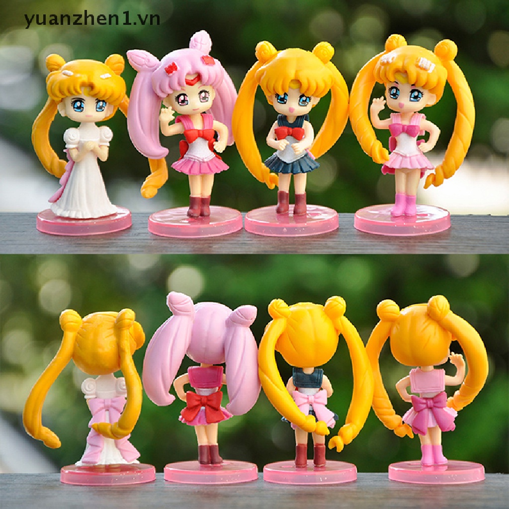 Bộ 4 Đồ trang trí Nhân Vật Hoạt Hình Thủy Thủ Mặt Trăng 3D Bằng PVC