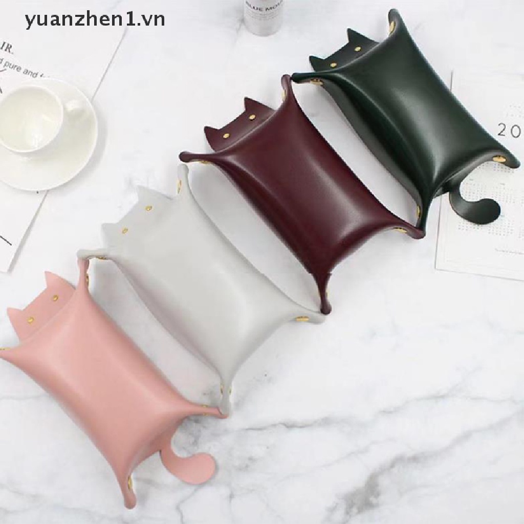 1 Khay Đựng Đồ Dùng Bằng Da Hình Mèo Dễ Thương