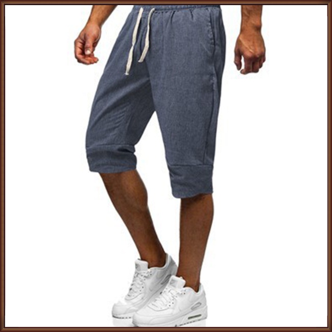 Quần Lửng Dây Rút Dáng Suông Bằng Vải Lanh Màu Trơn Thời Trang Mùa Hè Cho Nam