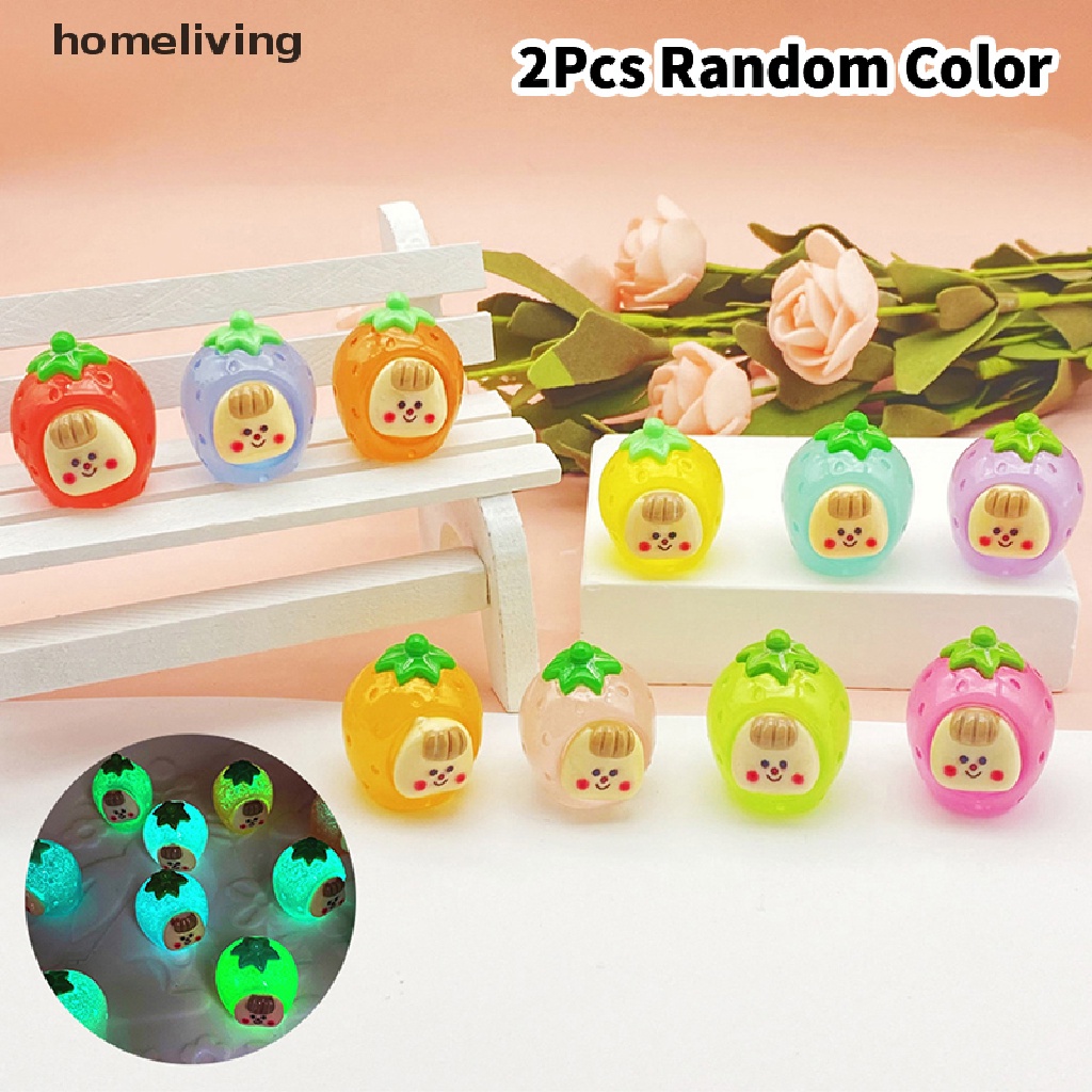 Bộ 2 Đồ trang trí Trái Dâu Hoạt Hình Phát Sáng Dùng Trang Trí Tiểu Cảnh