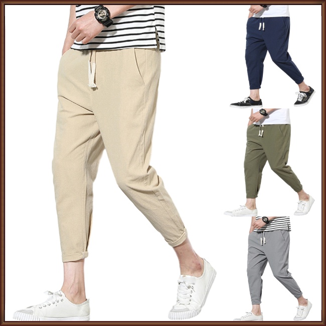 Quần Thể Thao Rút Dây Chất Liệu Cotton Lanh Cho Nam