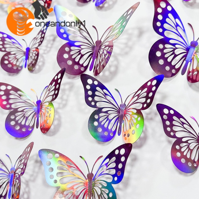 Set 12 Sticker Dán Tường Hình Bướm 3d Nhiều Màu Sắc Nghệ Thuật Diy Dành Cho Phòng Khách / Phòng Ngủ / Phông Nền Tv