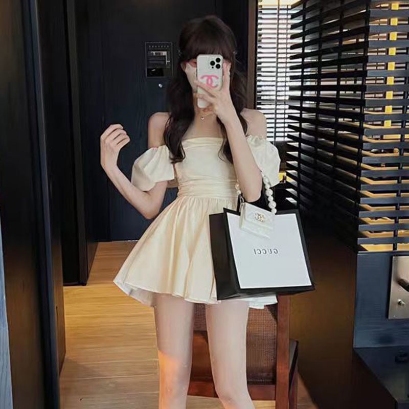 Đầm Trễ Vai Tay Phồng Ôm Eo Thời Trang Cho Nữ