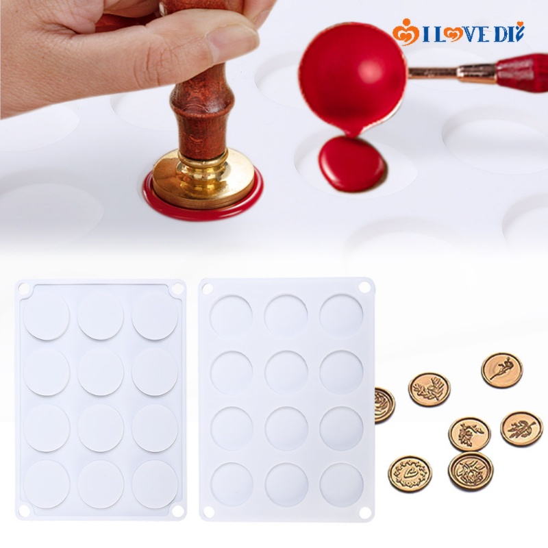 Bộ 12 Khuôn Silicon Tròn Đóng Dấu Sáp Niêm Phong Thiệp Mời