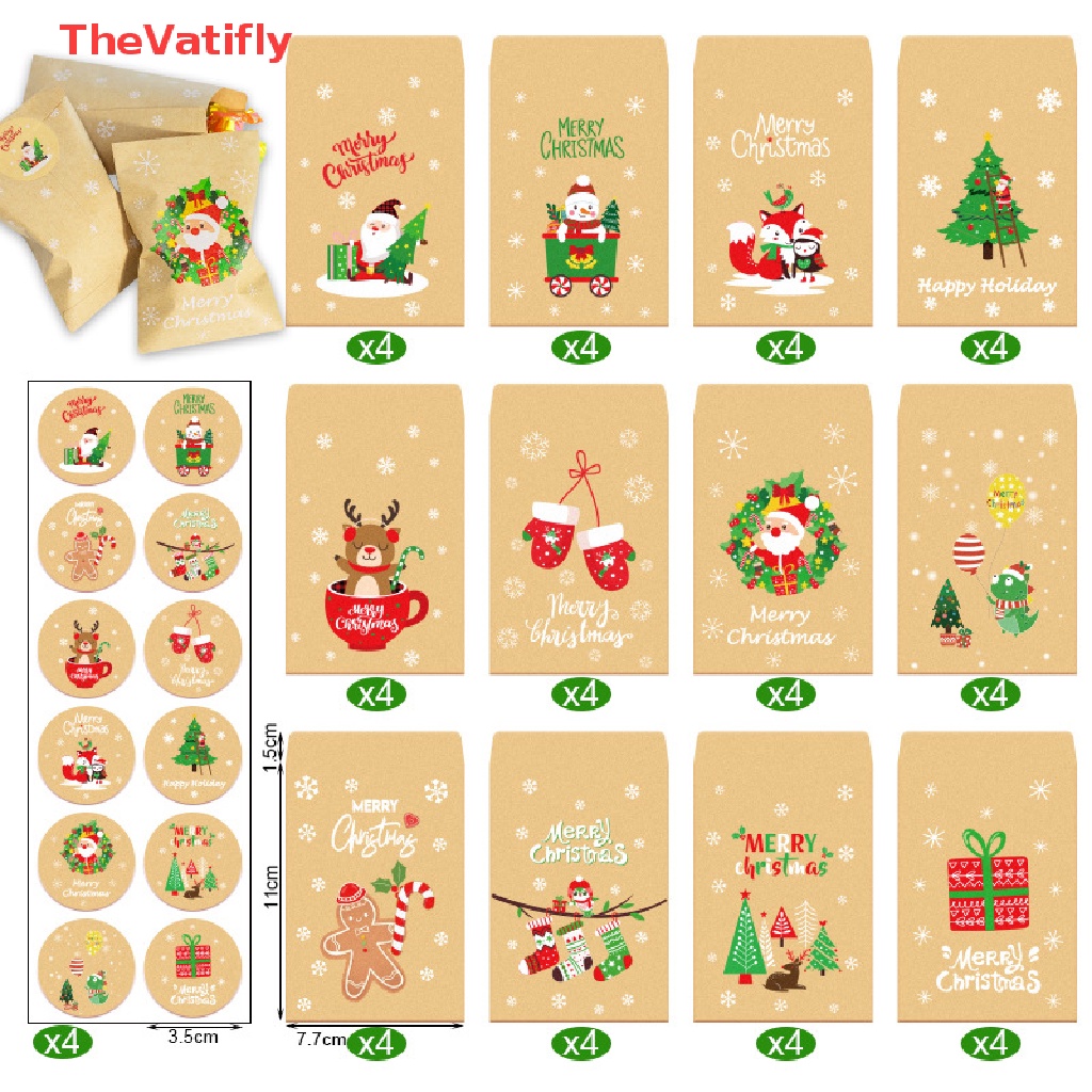 [Thevalifly] 48 Túi Giấy Kraft Đựng Bánh Kẹo Quà Giáng Sinh HOT