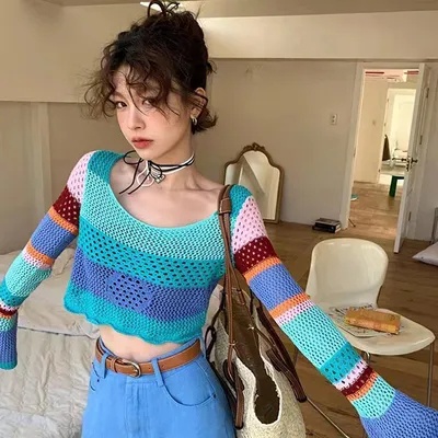 Xiao 3-27 Zero giới hạn thời gian mới giảm giá 5% tay loe sọc dệt kim hàng đầu kiểu dáng ngắn mới tr