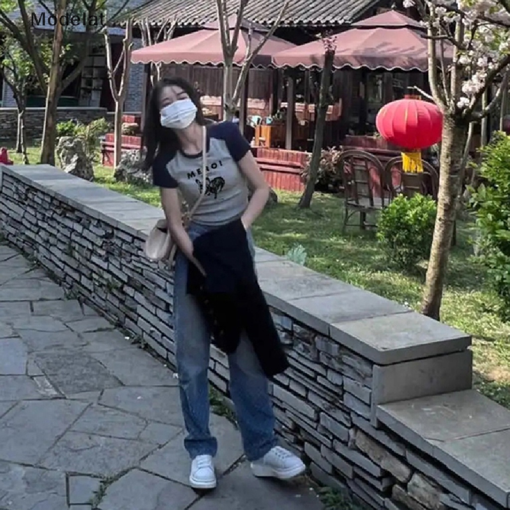 Áo Thun Dệt Kim MFC Y2K Cổ Tròn Tay Ngắn In Hình Pring Thời Trang Mùa Hè Cho Nữ