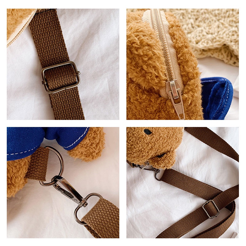 Túi Đeo Chéo Hình Gấu Hoạt Hình Nhồi Bông Phong Cách Hàn Quốc Dễ Thương Cho Nữ