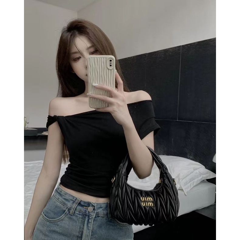 COZOK Áo Thun crop Top Ngắn Tay Trễ Vai Gợi Cảm Thời Trang