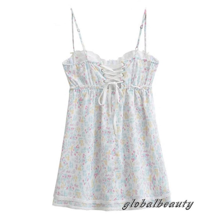 Đầm Hai Dây Hở Lưng Phối Ren Họa Tiết Hoa Thời Trang Mùa Hè Cho Nữ