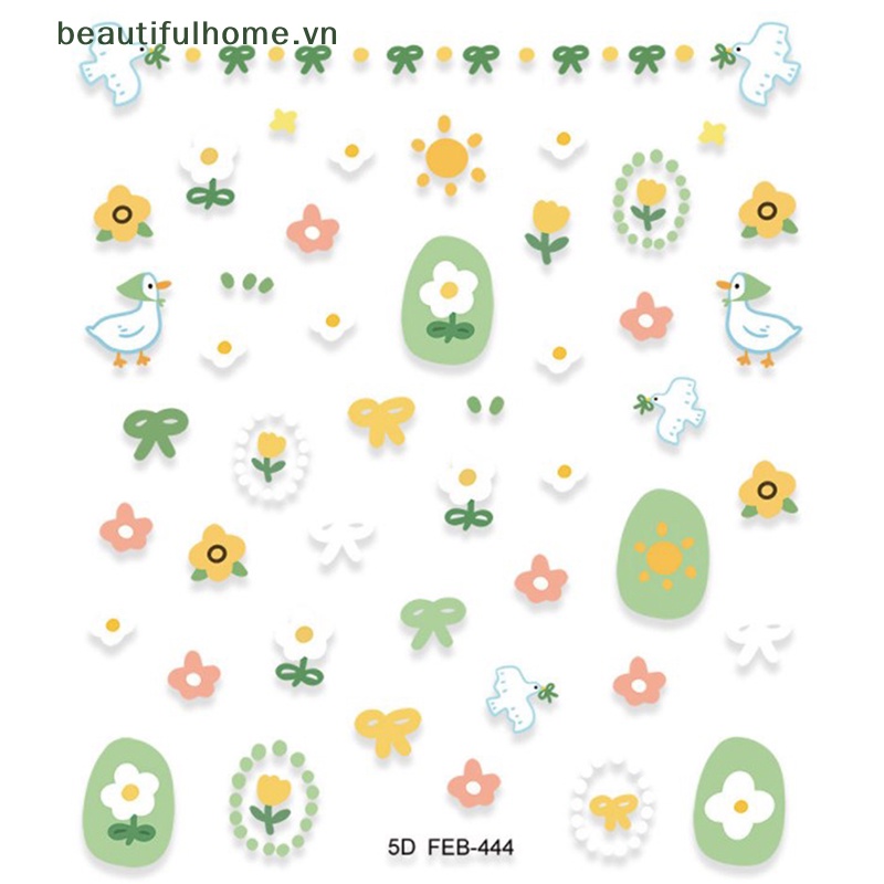 Nhãn Dán Trang Trí Móng Tay Tự Dính Họa Tiết Hoa Dập Nổi 5D
