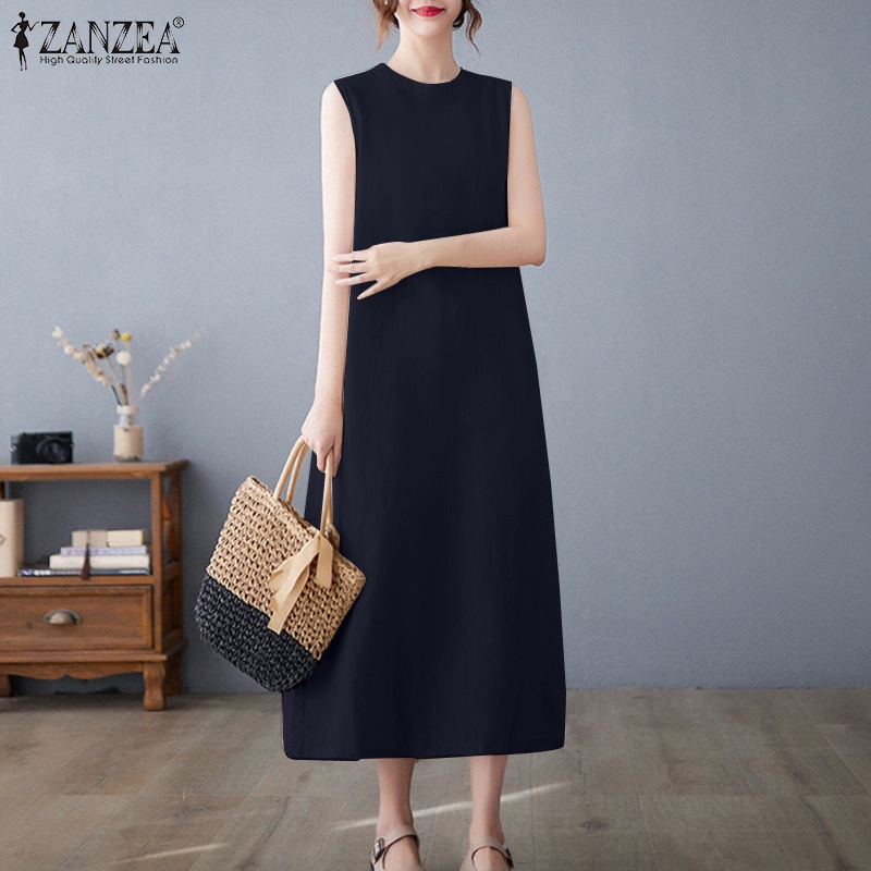 Đầm Dài Không Tay Cổ Tròn Thời Trang Cho Nữ