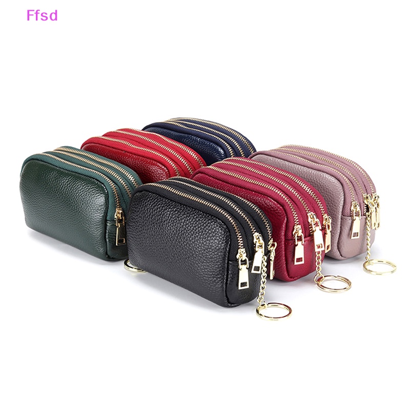 {Ffsd} Ví Da Thật Đựng Chìa Khóa Xe Hơi Thời Trang Có Ba Khóa Kéo Sắp Xếp Gọn Gàng * Bán Chạy