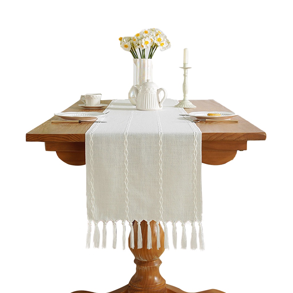 Wedding Home Decor With Tassels Party Beige Rustic Cafe Nordic Style Cotton Linen Dinning Room Table Runner