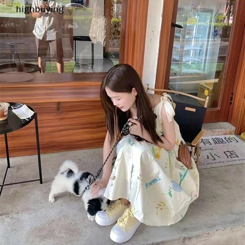 Đầm Midi Hai Dây Dáng Chữ A Họa Tiết Hoa Phong Cách Hàn Quốc Ngọt Ngào