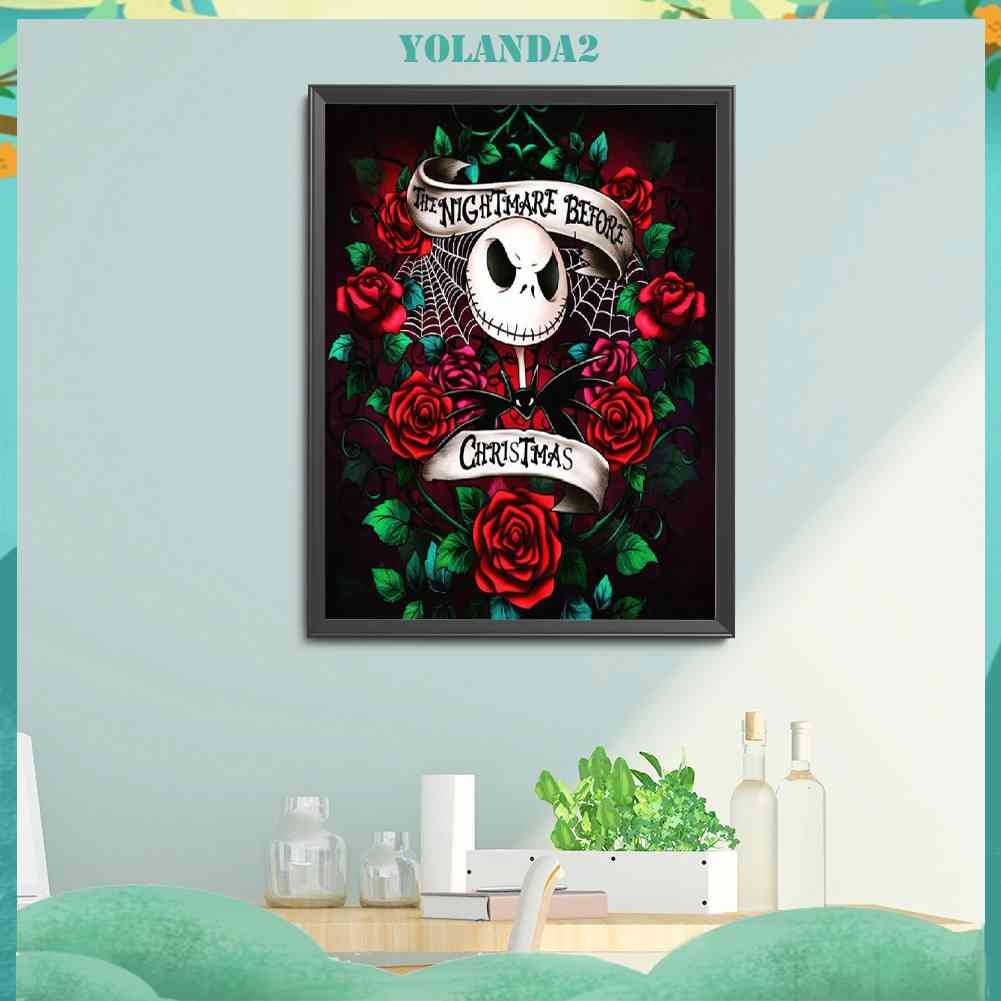 Tranh Đính Đá Kim Cương Toàn Bộ 5D DIY Hình Đầu Lâu Hoa Hồng