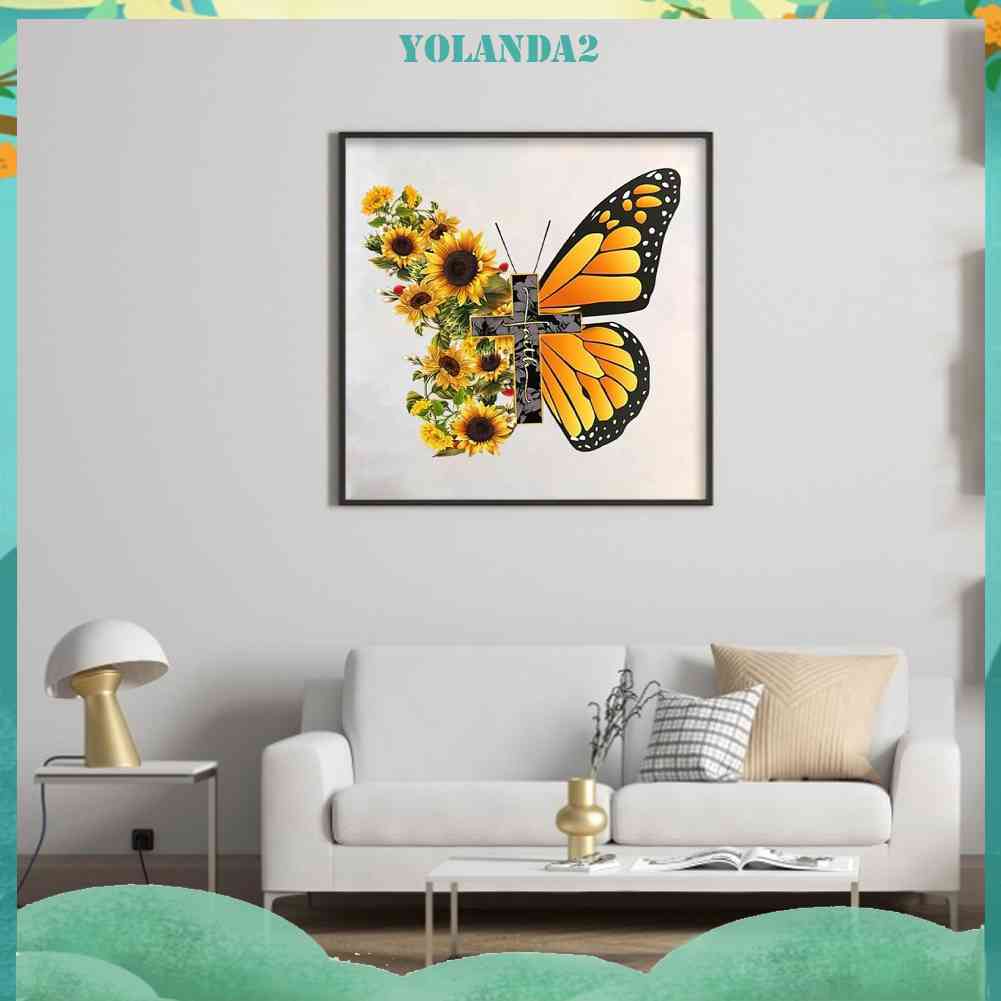 Tranh Đính Đá Kim Cương Toàn Bộ 5D DIY Hình Vẽ Hoa Hướng Dương Bướm