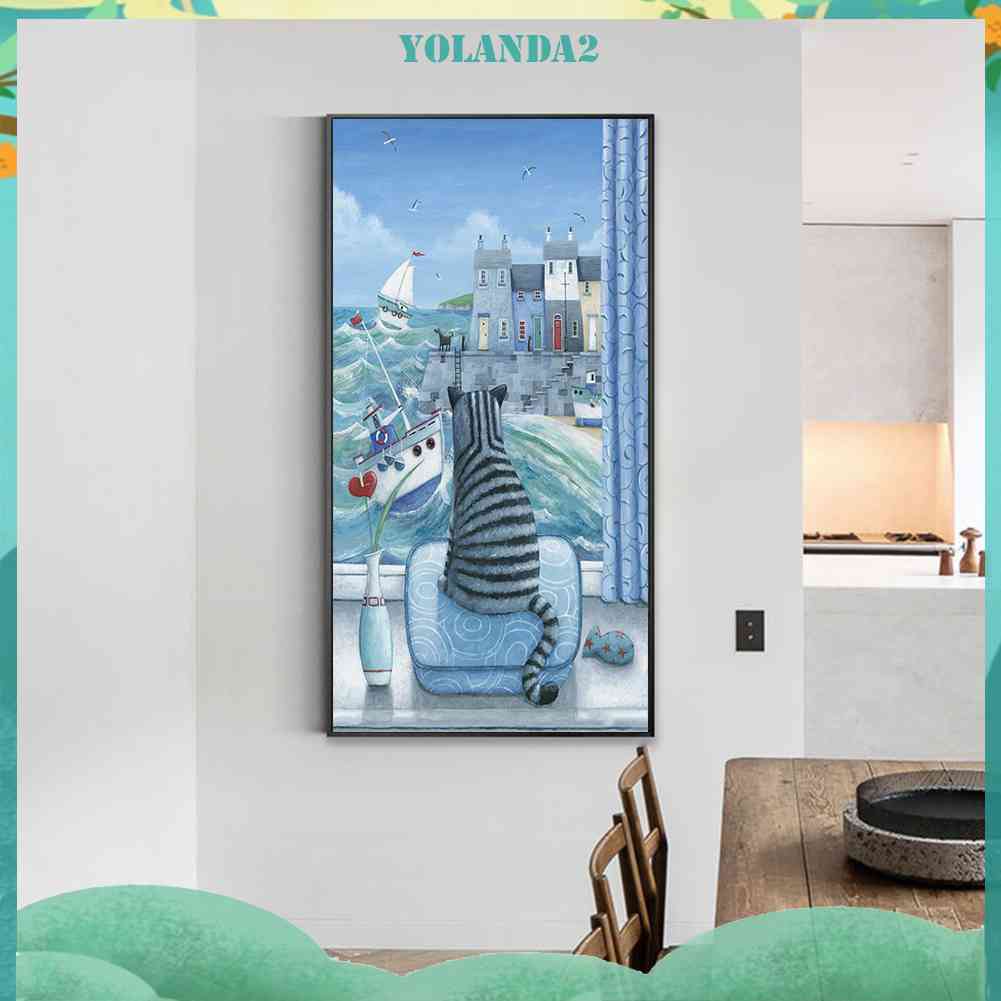 Bộ Tranh Đính Đá 5D Tự Làm Toàn Diện Hình Mèo Xem Sóng