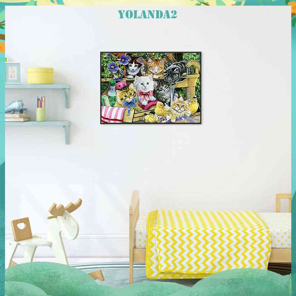 Tranh Đính Đá Kim Cương Toàn Bộ 5D DIY Hình Vẽ Mèo Trang Trí Nhà Cửa