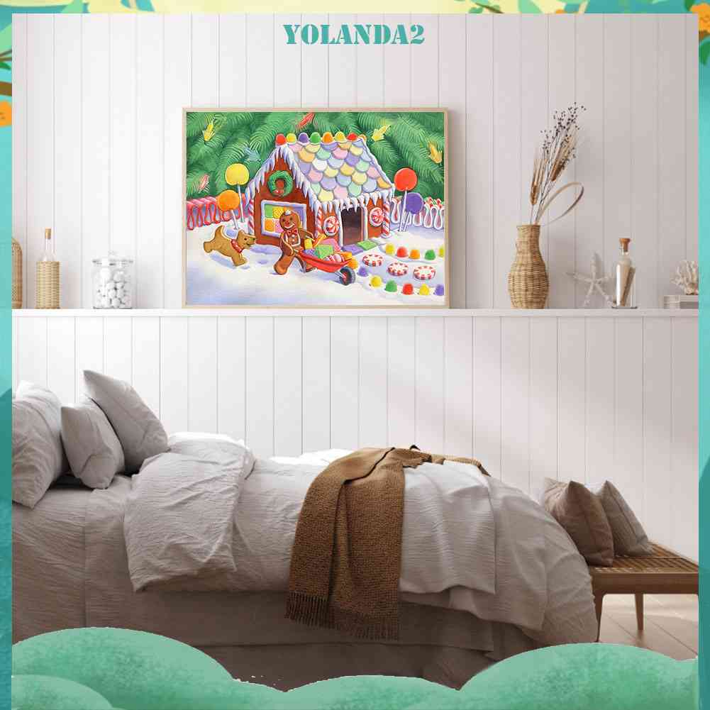 Tranh Đính Đá Kim Cương Toàn Bộ 5D DIY Hình Ngôi Nhà Kẹo Giáng Sinh