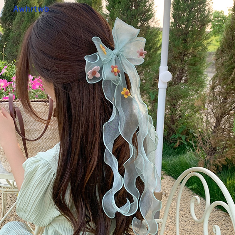 Kẹp Tóc Ruy Băng Dài Hình Hoa Nhiều Màu Sắc Thời Trang Xuân Hè Cho Bé Gái Mới