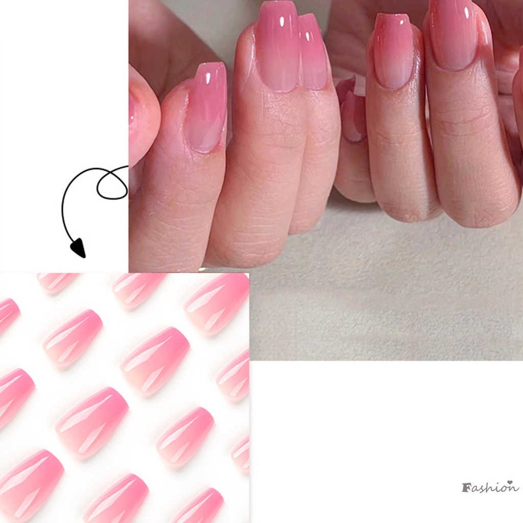 Toàn Bộ Móng Tay Giả Ngắn Màu Hồng Gradient Ngọt Ngào