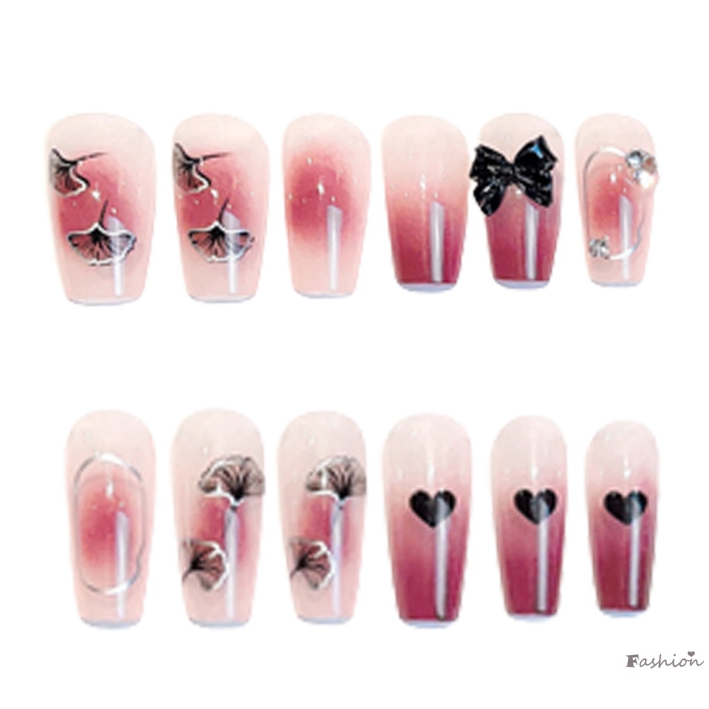 Móng Tay Giả Siêu Mỏng Che Phủ Toàn Diện Đính Đá Trang Trí Nơ Xinh Xắn