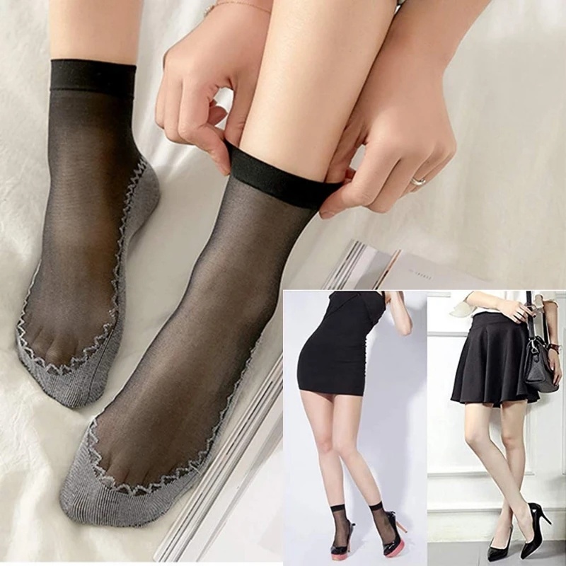 Vớ Ngắn Bằng Lụa Mỏng Mềm Trong Suốt Thoáng Khí Không Trượt Thời Trang Xuân Thu Cho Nữ