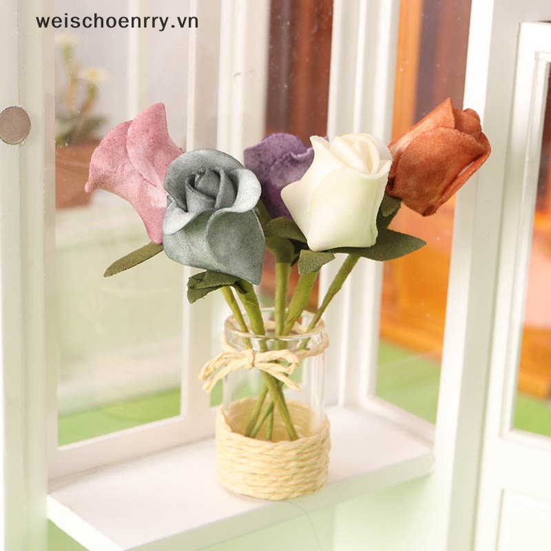 1 Bộ Chậu Hoa Hồng Bằng Thủy Tinh Tỉ Lệ 1: 6 Trang Trí Nhà Búp Bê
