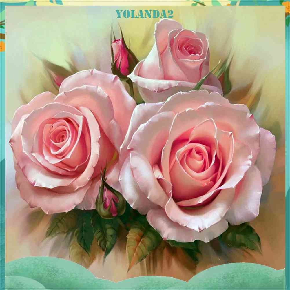 Tranh Thêu Chữ Thập Đính Đá Giả Hình Ba Bông Hoa 5D